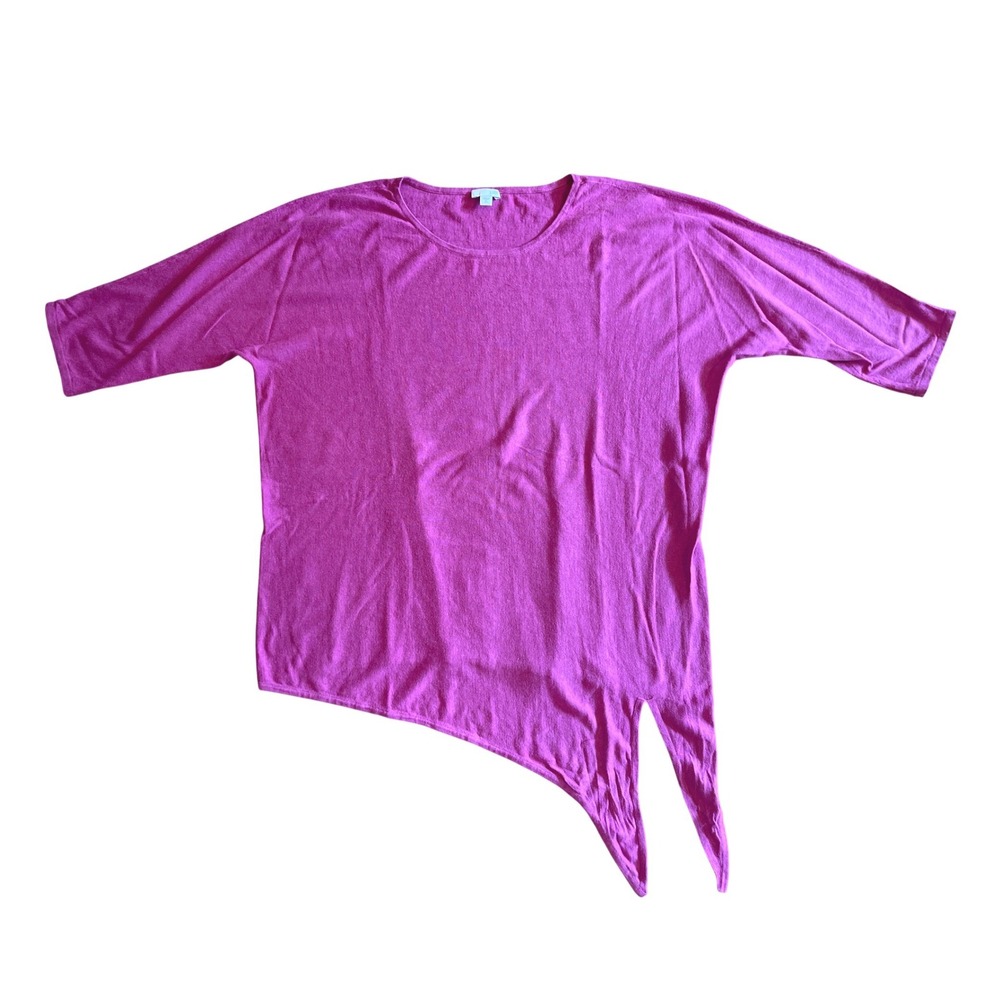 J. Jill Linen Blend Asymmetrical Gauzy Lagenlook Pink Tie Hem Knit Top XL Tall